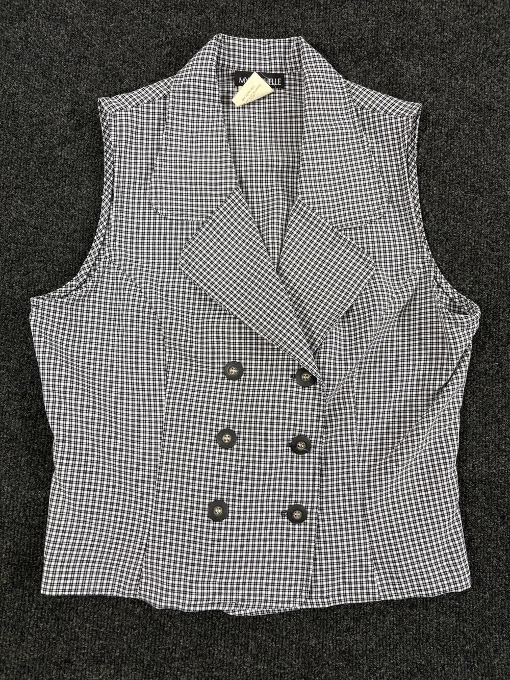 My Michelle Vest Juniors L Black Check Double Breasted Button Front Collared